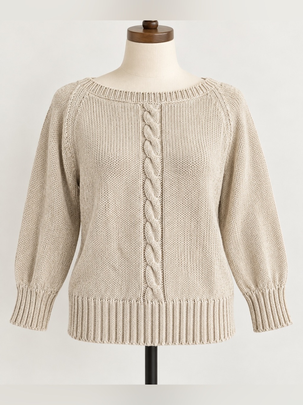 Vintage Crazy Horse Oatmeal Cable Knit small Sweater Ramie Cotton Cottagecore